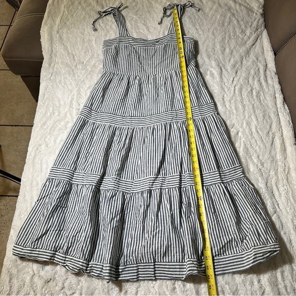 Flower & Feather Size L Midi Dress Navy Striped Tiered Preppy Beach Resort Chic - Picture 12 of 16